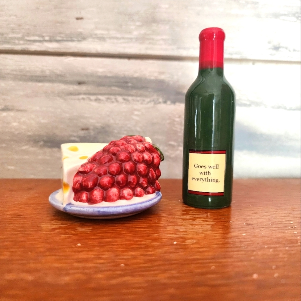Miniature Wine Bottle and Cheese with Grapes Decor